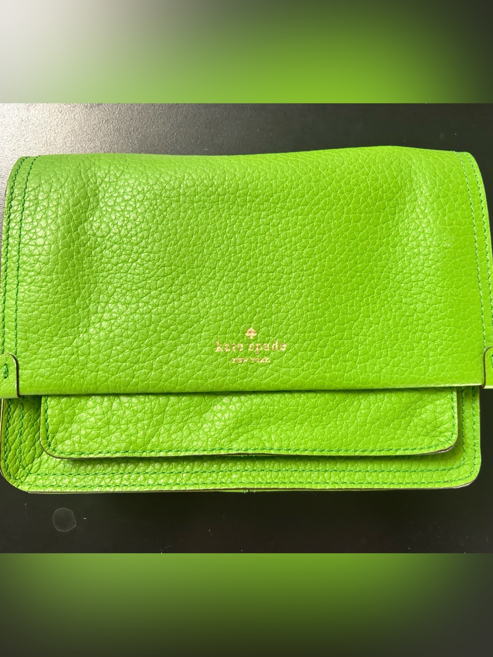 Green Leather Kate Spade crossbody with Polka Dot Interior